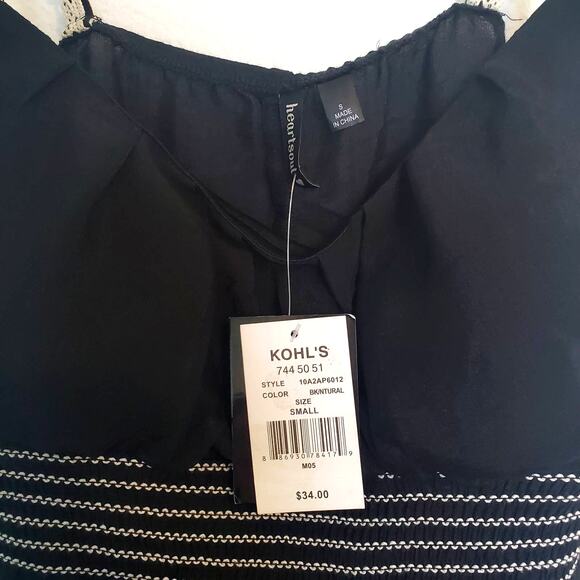 Heart Soul Baby Doll Top Black with Cream Lace Embroidered Size Small NWT - Picture 5 of 7